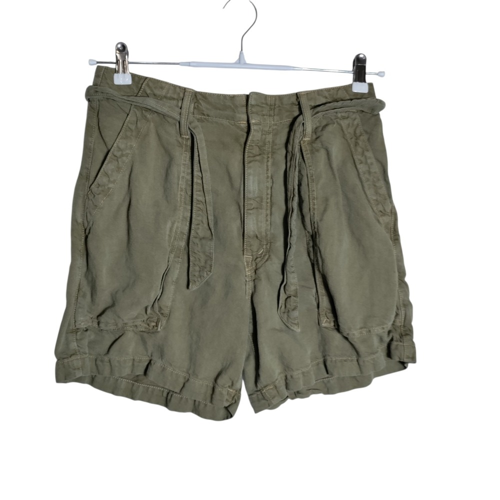 MOTHER Denim The Catch It All Shorts Army Green Lyocell Linen Utility Size 28